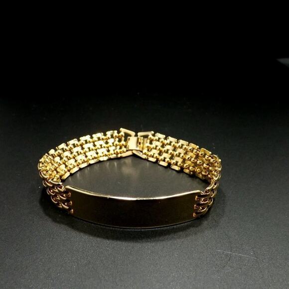 Vintage ID Style Chain Bracelet, Interlocking Chain, Gold Plated, 7 Inches - Picture 4 of 8